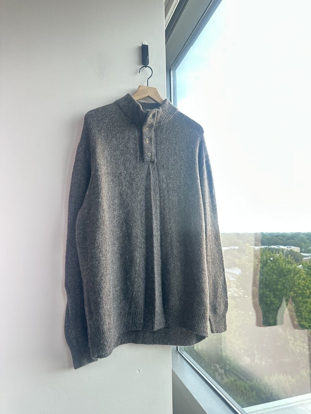 Enzo Mantovani Men's 100% Wool Sweater Size Brown 1/4 Button Pullover Knit Sz XL